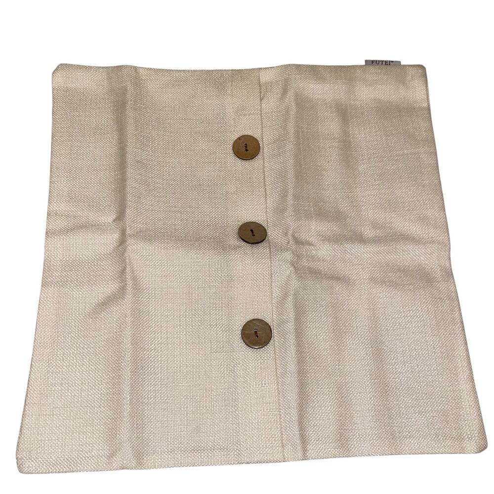 NWOT Oatmeal Linen 15" x 15" Throw Single Pillow Cover with Buttons Coastal Chic